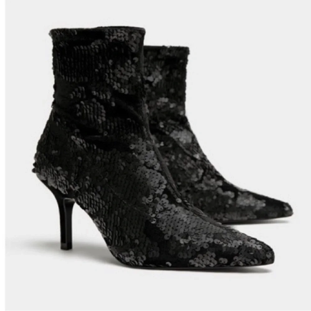ZARA Sequin Velvet Sock Ankle Booties - Picture 2 of 7